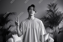 Young man making peace sign gesture t-shirt Product Image 1