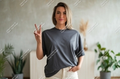 Woman peace sign casual t-shirt Product Image 1