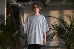 Young man grey t shirt peace sign image Product Image 1