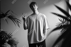 Young Man Peace Gesture Plant Mockup Product Image 1