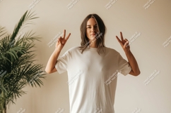 Woman peace sign mockup t-shirt Product Image 1