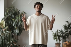Man peace sign casual wear t-shirt Product Image 1