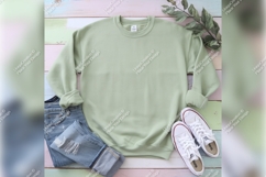 Light Green Tshirt Mockup With Jeans And Sneakers Product Image 1