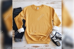 Mustard Yellow Sweatshirt Tshirt Mockup With Jeans Product Image 1