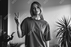 Woman wearing t shirt showing peace sign image Product Image 1