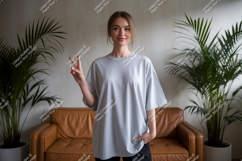 Woman wearing grey t shirt peace sign image Product Image 1