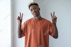 Man peace gesture orange shirt image Product Image 1