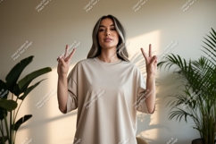 Woman peace gesture neutral shirt image Product Image 1