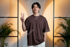Man wearing brown t shirt peace sign t-shirt Product Image 1