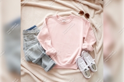 Pink Tshirt Mockup Featuring Jeans Sneakers And Sunglasses Product Image 1