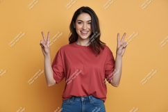 Woman peace sign gesture happy Product Image 1