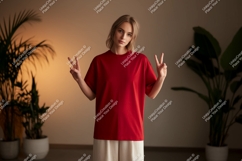 Young Woman Red T Shirt Mockup t-shirt Product Image 1