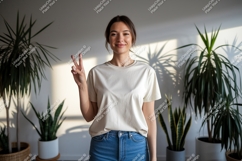 Woman peace sign casual outfit mockup image Product Image 1