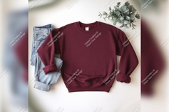 Maroon Tshirt Mockup Jeans And Plant Product Image 1