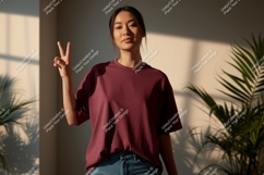 Young woman showing peace sign gesture Product Image 1
