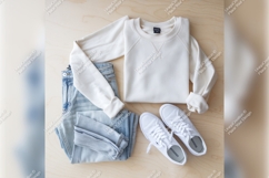Casual Outfit With Tshirt Mockup And Jeans Product Image 1