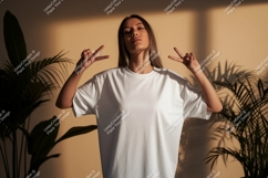 Woman wearing white t-shirt peace sign image Product Image 1