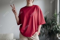 Red shirt peace sign mockup people clothing Product Image 1
