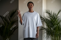 Woman grey t shirt peace sign image Product Image 1