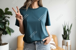 Teal shirt peace sign denim jeans image Product Image 1