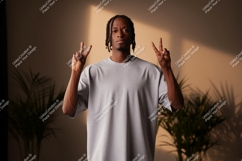 Man grey t shirt peace sign mockup image Product Image 1