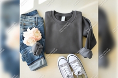 Grey Tshirt Mockup With Jeans And Sneakers Product Image 1