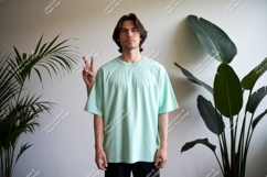 Man wearing mint green t shirt peace sign image Product Image 1