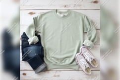 Green Crewneck Sweatshirt Tshirt Mockup With Jeans Product Image 1