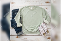 Green Sweatshirt Tshirt Mockup With Jeans Shoes Product Image 1