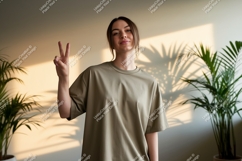 Woman peace sign casual mockup image Product Image 1
