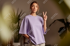 Young Woman Peace Gesture Purple Top image Product Image 1