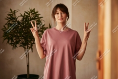 Woman peace gesture mockup t-shirt Product Image 1