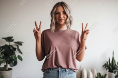 Woman peace sign mockup casual Product Image 1