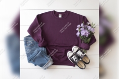 Burgundy Sweatshirt Flat Lay Tshirt Mockup Styling Product Image 1