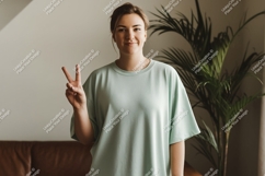 Woman peace sign mint t shirt mockup image Product Image 1