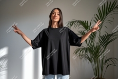 Woman wearing black t-shirt peace sign image Product Image 1