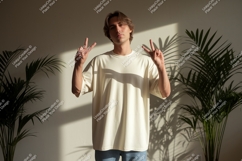 Young man peace sign casual wear man Product Image 1