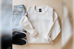 Beige Sweatshirt With Jeans And Sneakers Tshirt Mockup Product Image 1