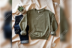 Olive Green Tshirt Mockup With Jeans Outfit Product Image 1