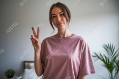 Young Woman Peace Gesture t-shirt pink Product Image 1