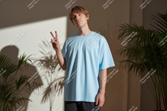 Young Man Blue T Shirt Peace Sign t-shirt Product Image 1