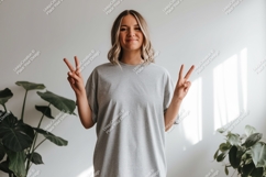 Woman grey t shirt peace sign t-shirt Product Image 1