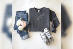 Gray Sweatshirt Mockup With Jeans And Sneakers Product Image 1