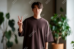 Young man peace sign casual asian Product Image 1
