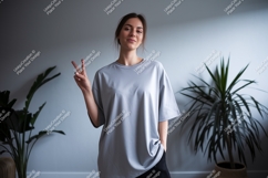 Young woman peace sign grey t shirt image Product Image 1