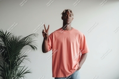 Man peace sign coral shirt image Product Image 1