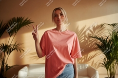 Young Woman Peace Sign Coral T Shirt image Product Image 1