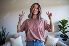 Woman peace sign mockup t-shirt Product Image 1