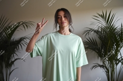 Woman peace sign mint tee green Product Image 1