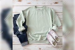 Sage Green Tshirt Mockup Casual Outfit Lay Flat Product Image 1